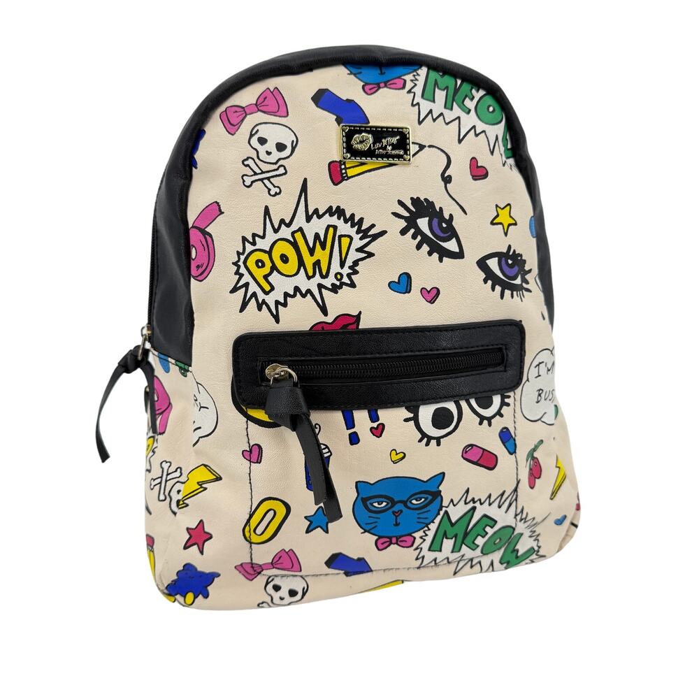 Betsey Johnson Pow Meow Mini Backpack Retro Comic Book Cartoon Style 13x10x5